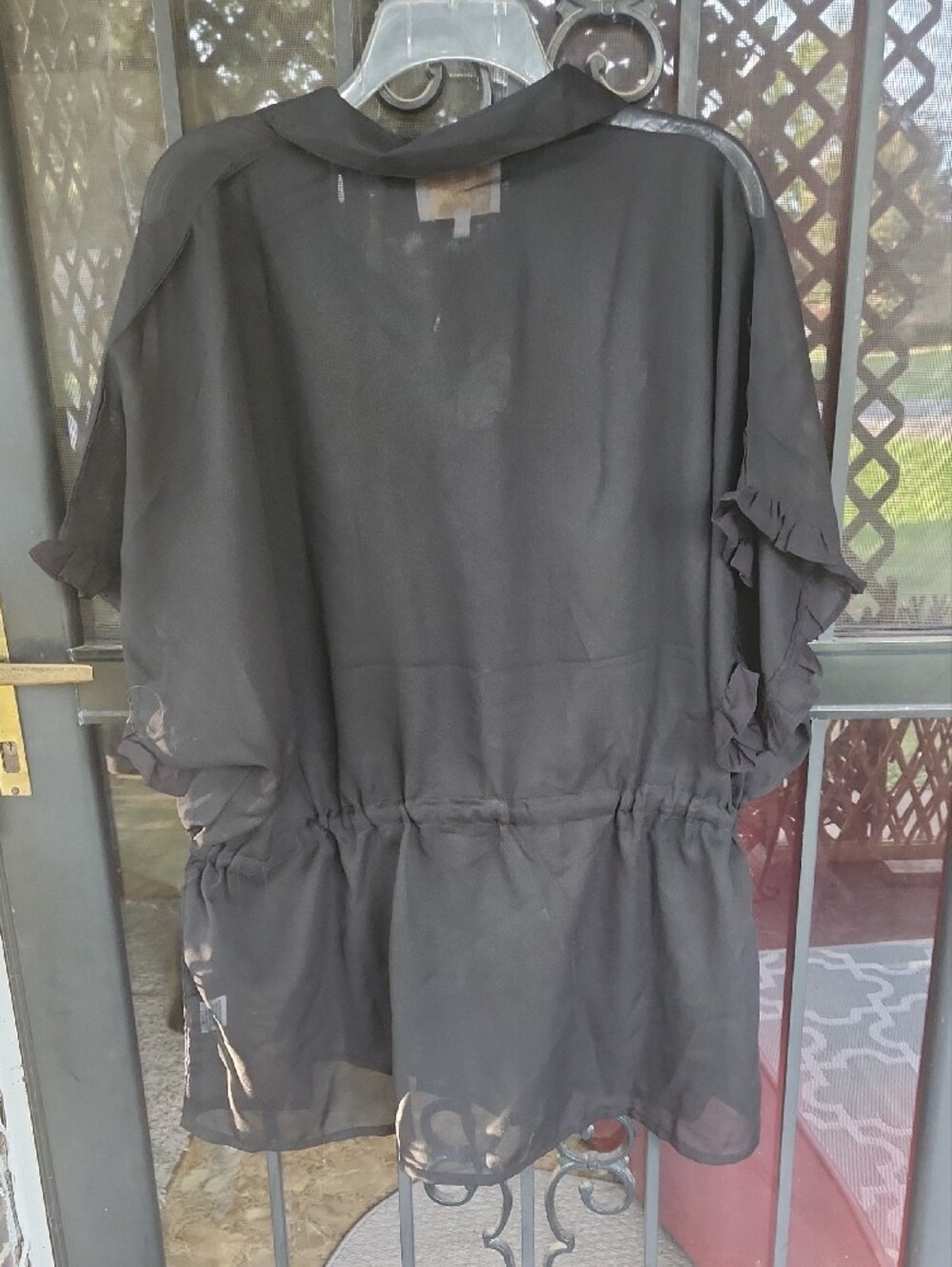 Black Ruffle-Sleeve Button-Front Tunic with Gold Buttons - Picture 5 of 5